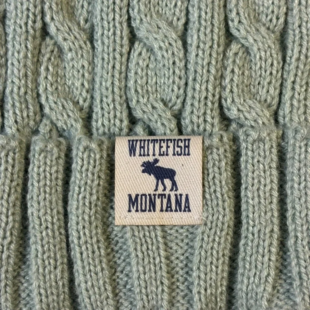 Legacy Whitefish Montana Sage Green Cable Knit Pom‎ Beanie Hat One Size